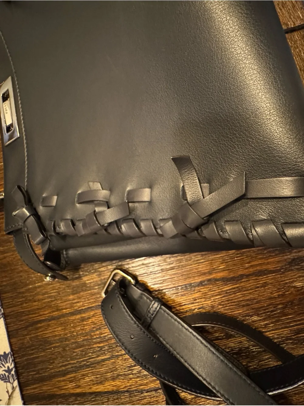 Fendi DARK NAVY Leather Top-Handle Satchel with Braided Fringe